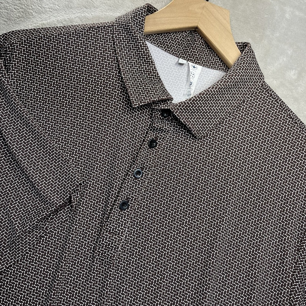 State And Liberty Shirt Mens L Brown Geometric Performance Polo Short Sleeve